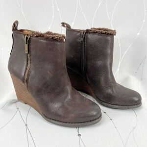 Lucky Brand Brown Leather Heeled Ankle Boots $99
